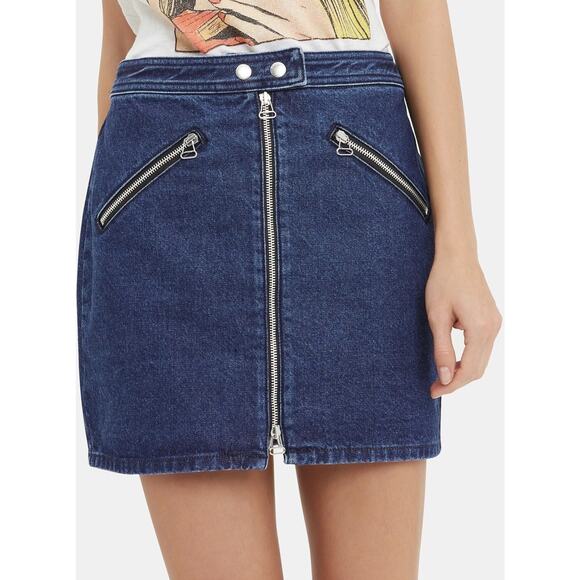 rag & bone JEAN Marcy Denim Mini Skirt Blue Sz 32 Zip Front Pockets Casual Chic - Picture 1 of 8